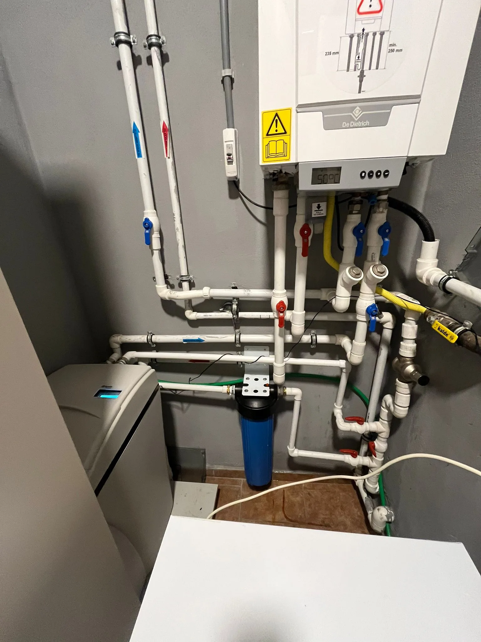 Adana Seyhan daire girişi kabinetli su yumuşatma ve Big Blue filtre montajı